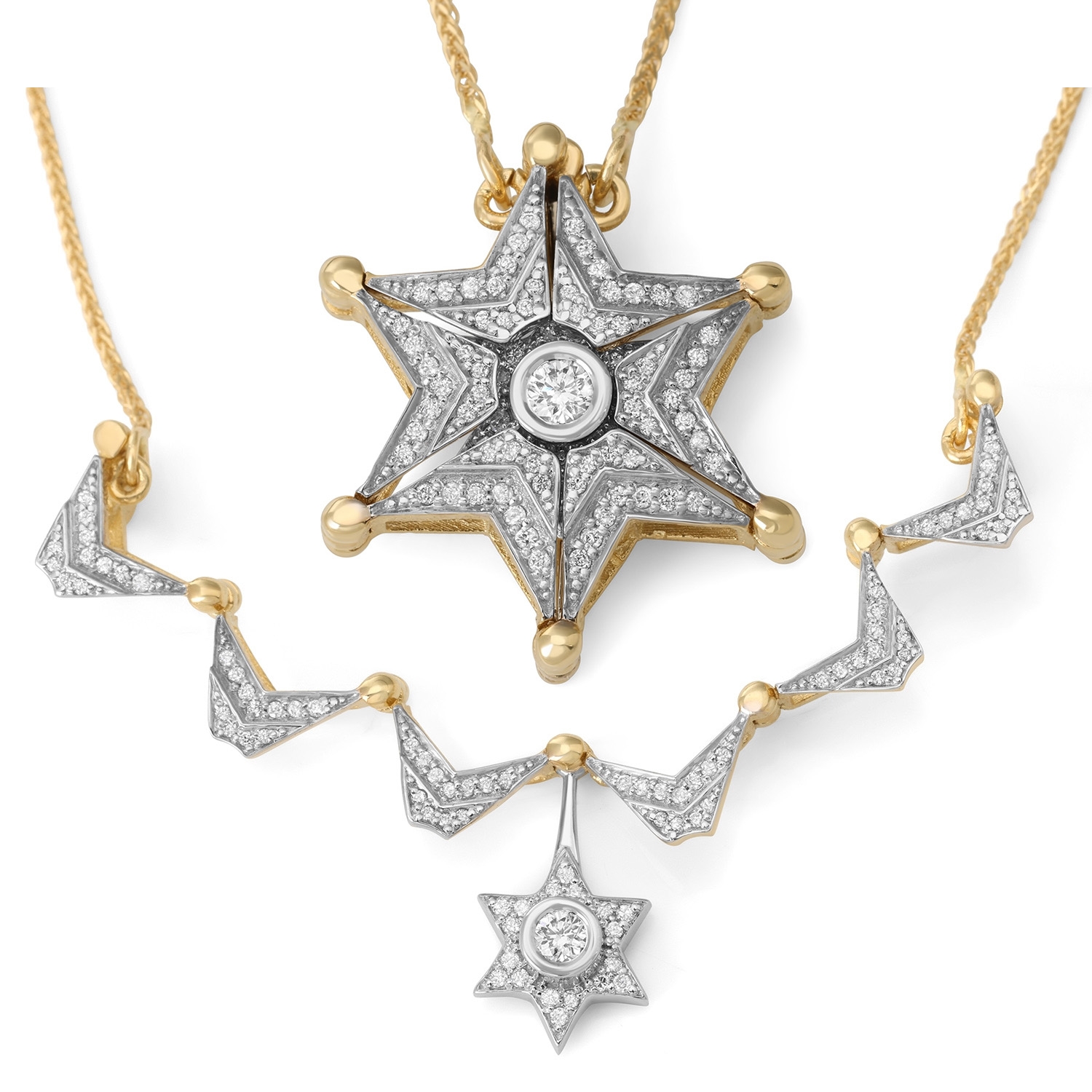 14K Gold Openable Star of David Necklace with 85 White Diamonds 0.48 tcw main product photo