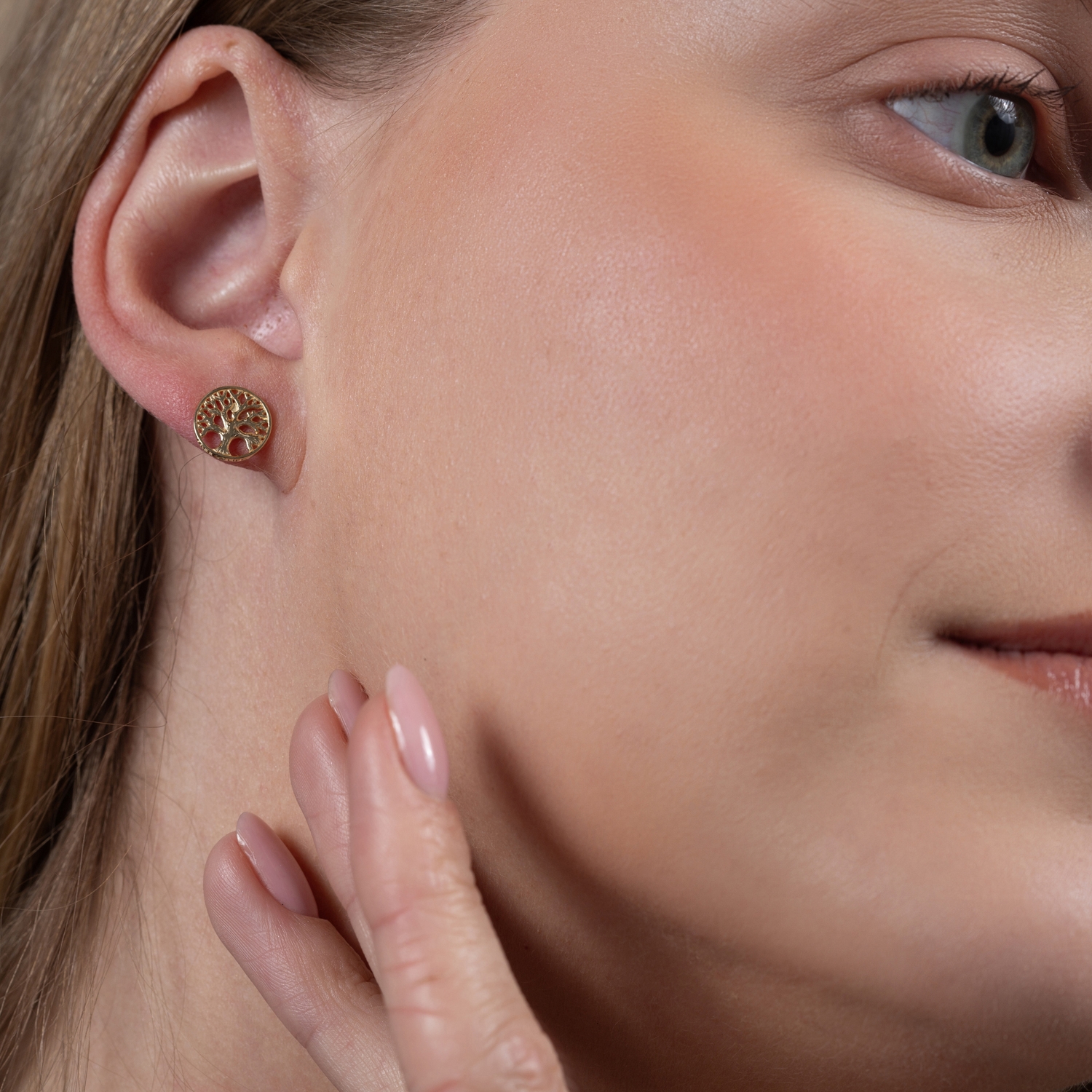 14K Yellow Gold Tree of Life Stud Earrings, Jewish Jewelry