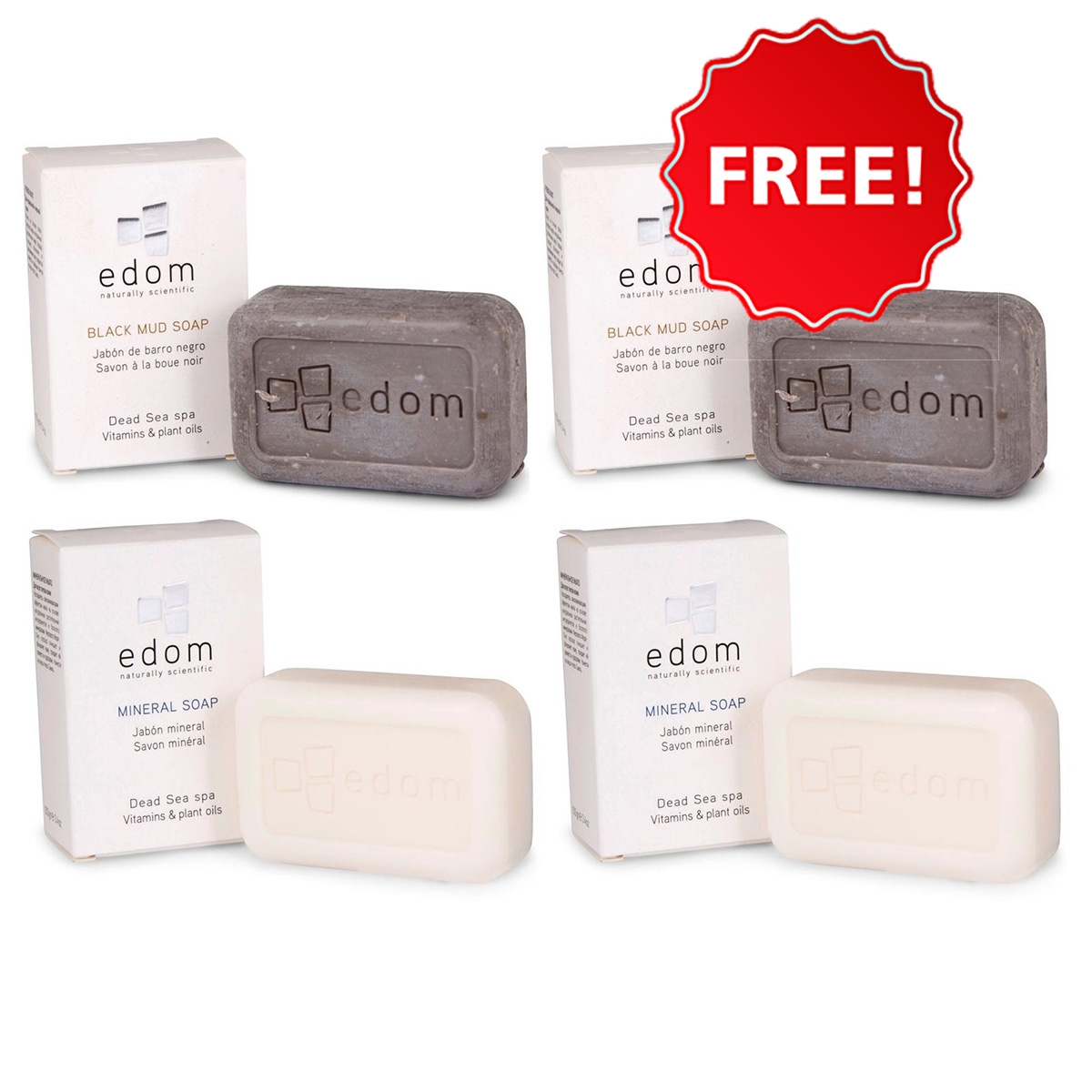 Edom Dead Sea Soap Value Pack: 2 Black Mud Soaps and 2 Mineral Soaps main product photo