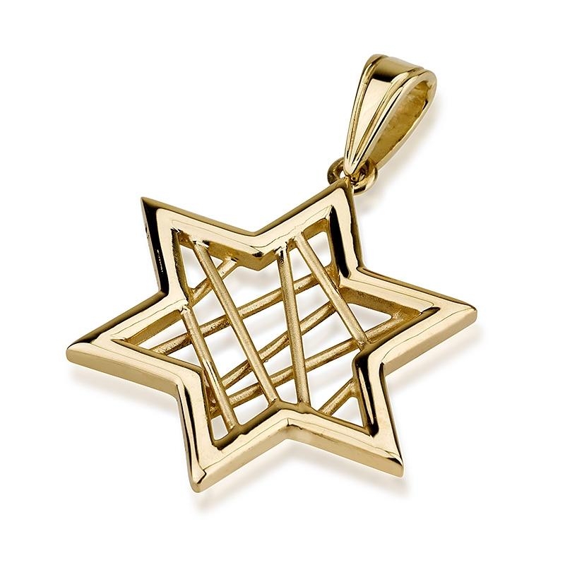 14K Gold Wired Star of David Pendant - 1