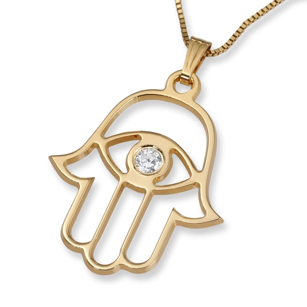 14K Gold Evil Eye Hamsa Pendant Necklace - 1