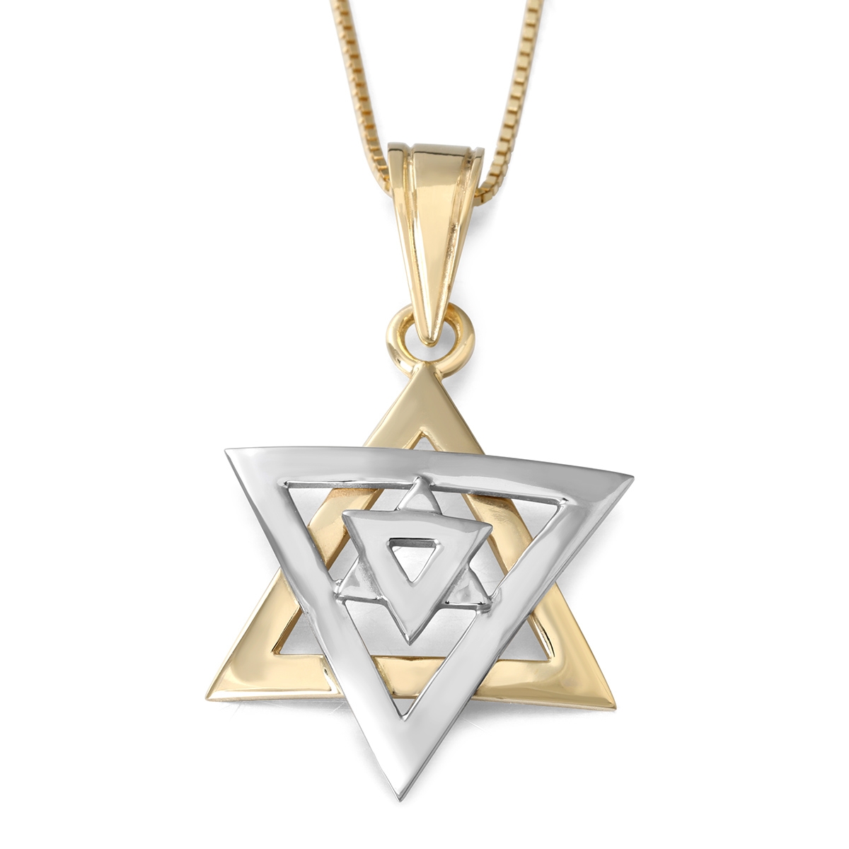 14K Yellow and White Gold Double Domed Star of David Pendant Necklace - 1