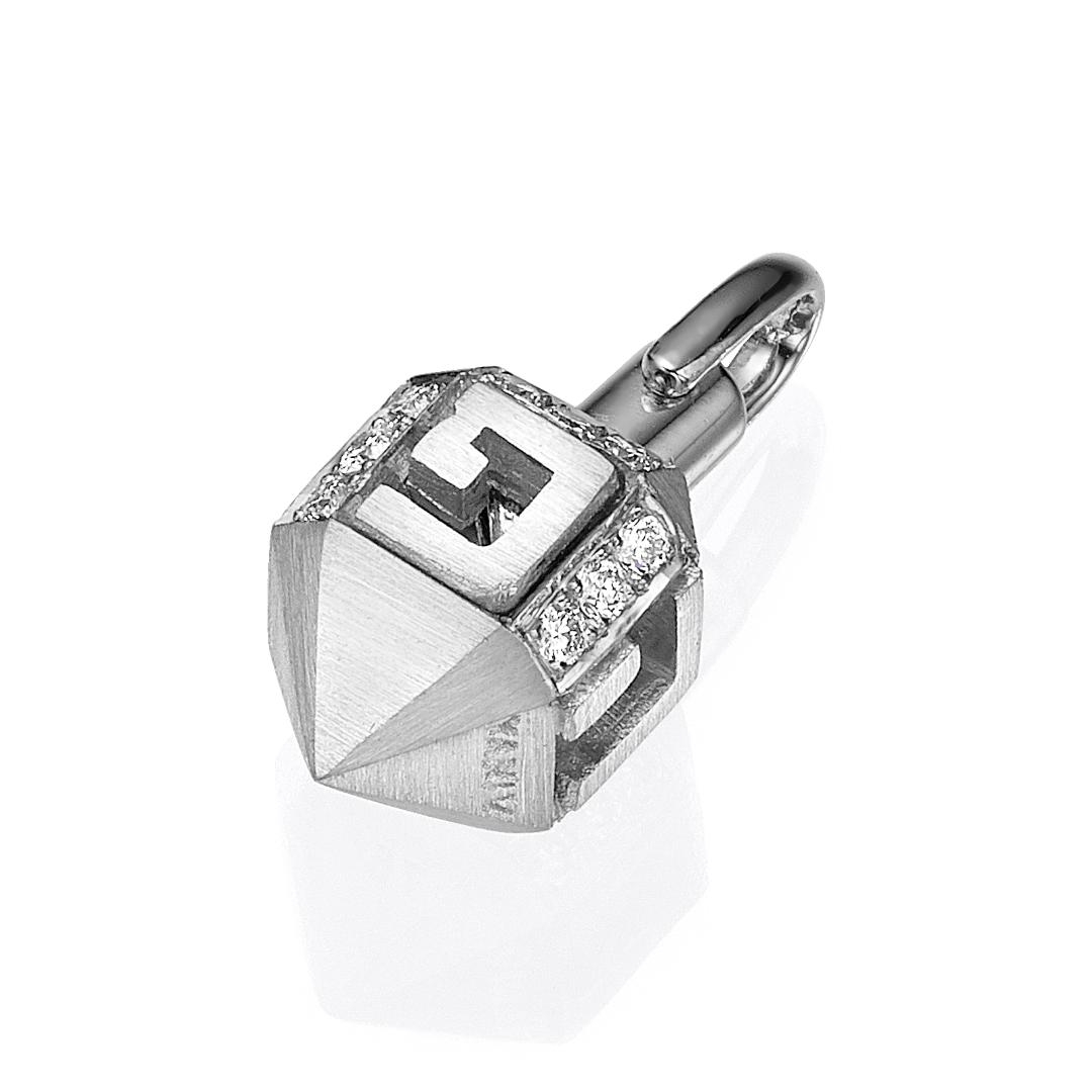Yaniv Fine Jewelry 18K White Gold Moveable Dreidel Diamond Pendant - 1