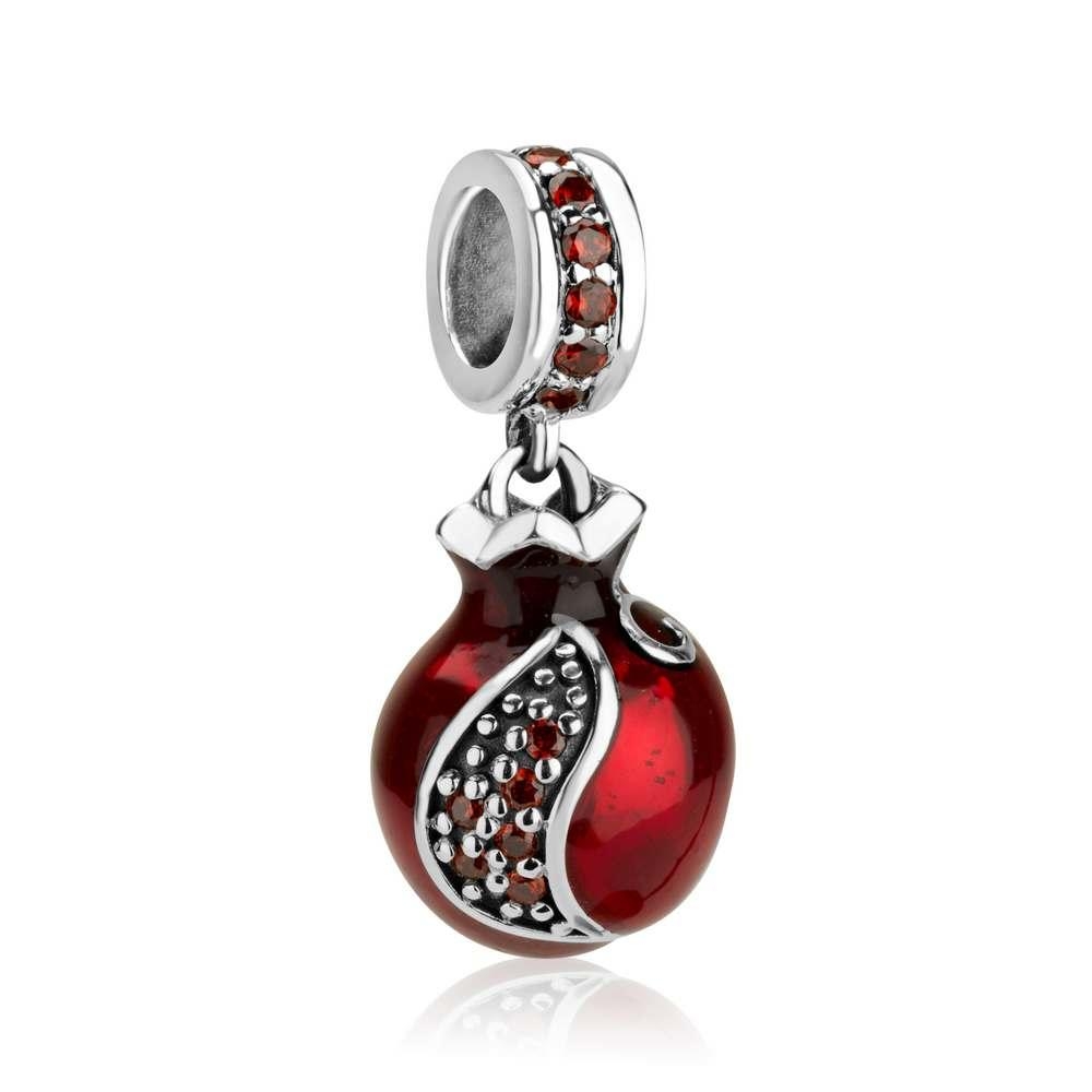 Marina Jewelry Open Pomegranate Pendant Charm with Garnet Stones - 1