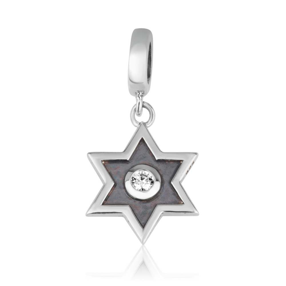 925 Sterling Silver Star of David Pendant Charm With Cubic Zirconia - 1
