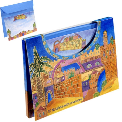 Yair Emanuel 10 Golden Jerusalem Notelets With Envelopes (Large) - 1