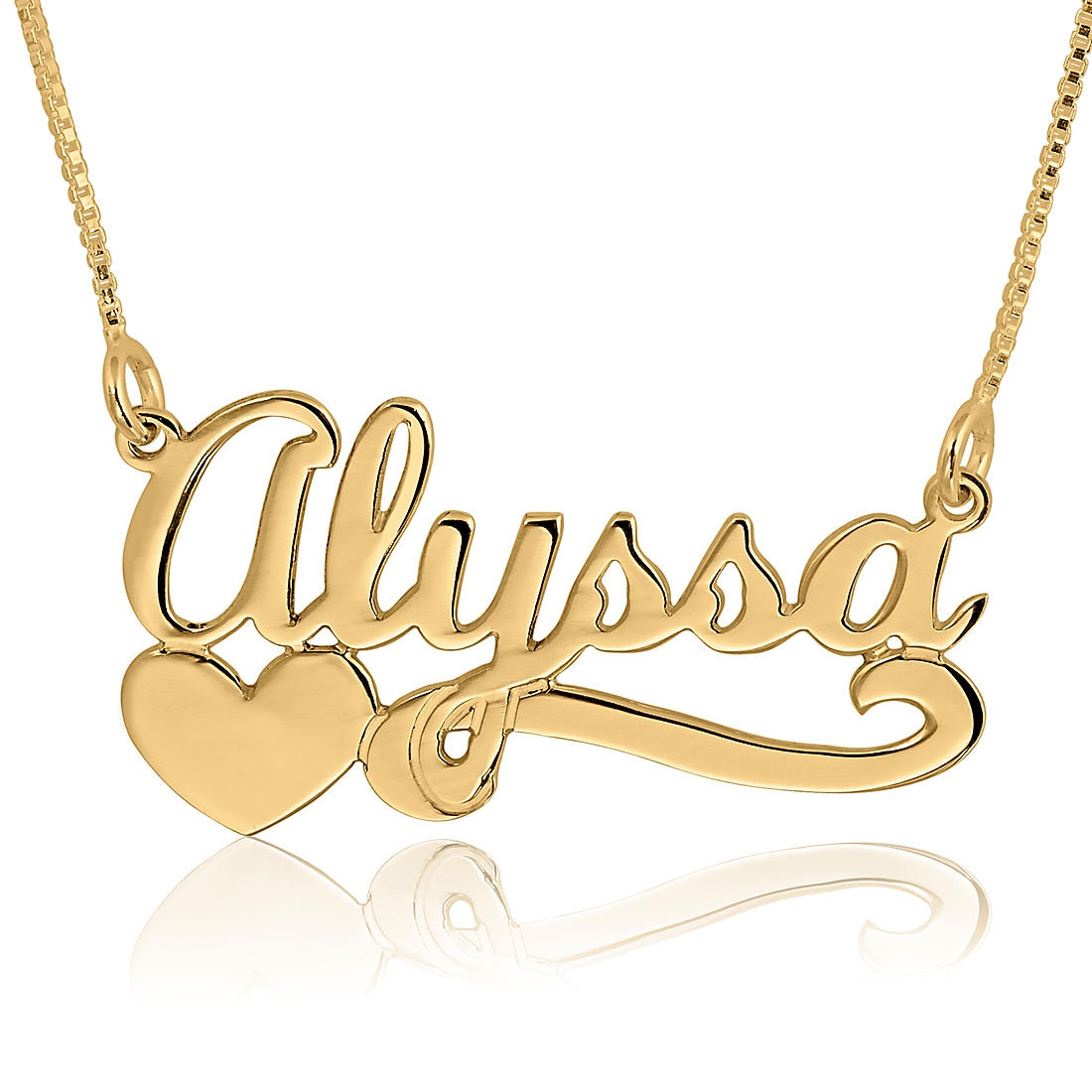 Name Necklace, 24k Gold Plated Alyssa Heart - 1