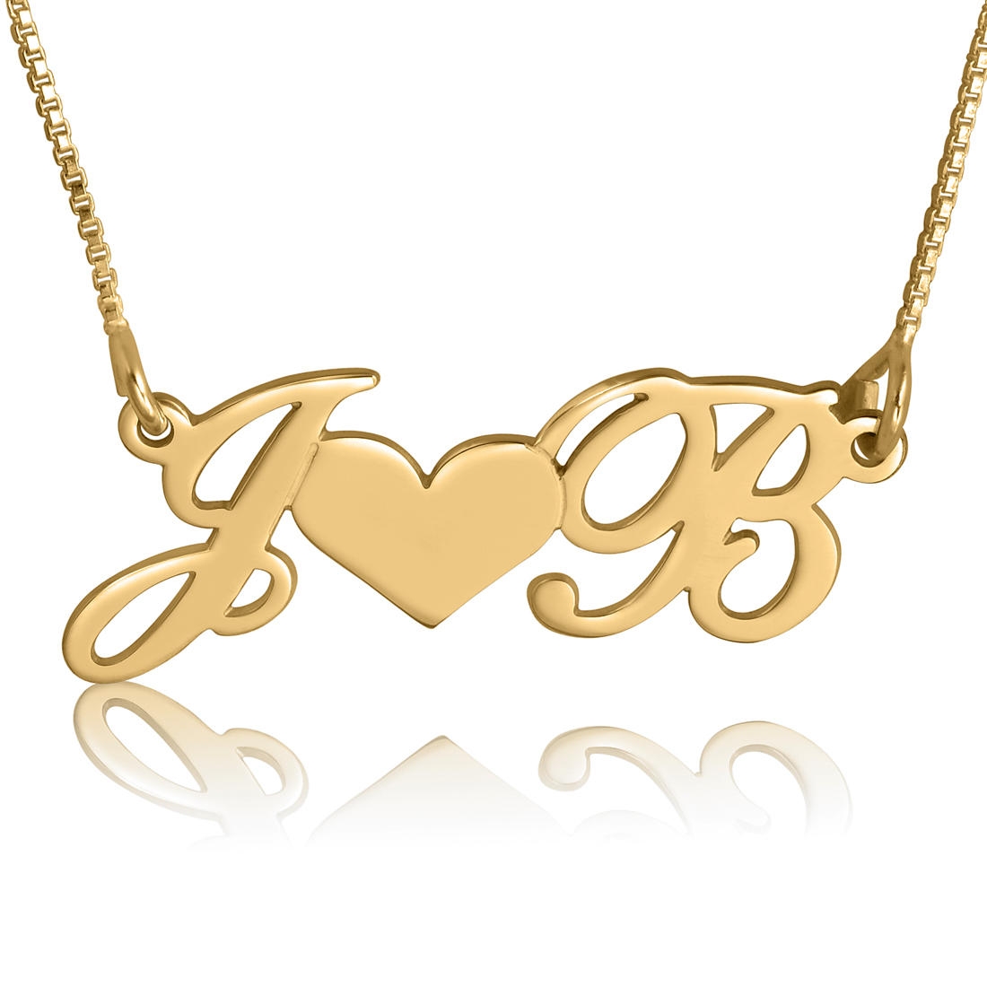 Initials Heart Necklace, 24k Gold Plated, Two Letters