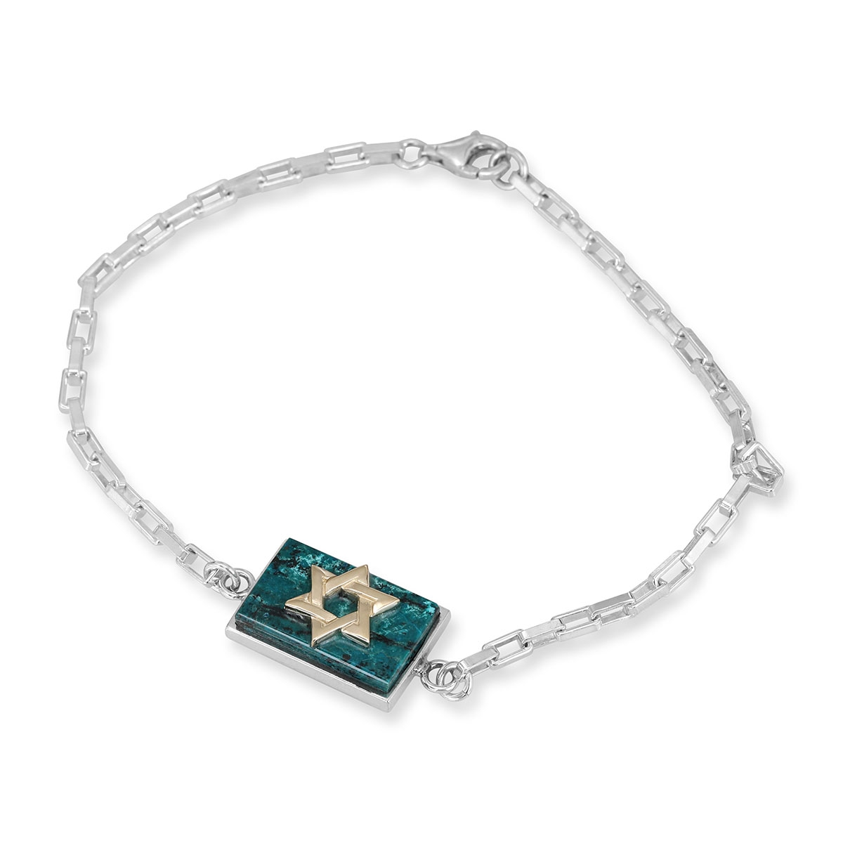 925 Sterling Silver Bracelet With Eilat Stone and 9K Gold Star of David Charm - 1