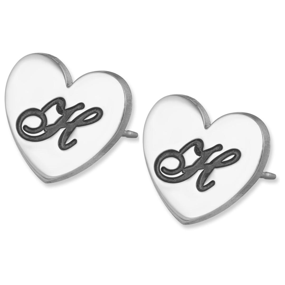 925 Sterling Silver Love Heart Initial Earrings - 1