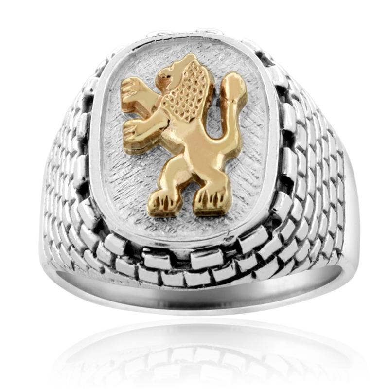 Sterling Silver and Gold Lion of Judah and Western Wall Ring - 1