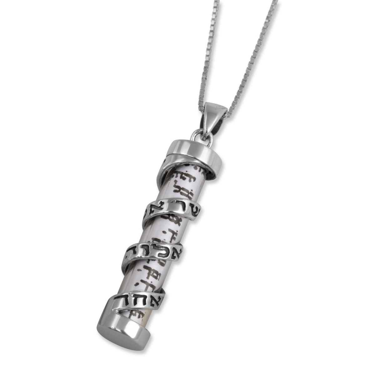 Sterling Silver Mezuzah Pendant With Shema Yisrael - 1