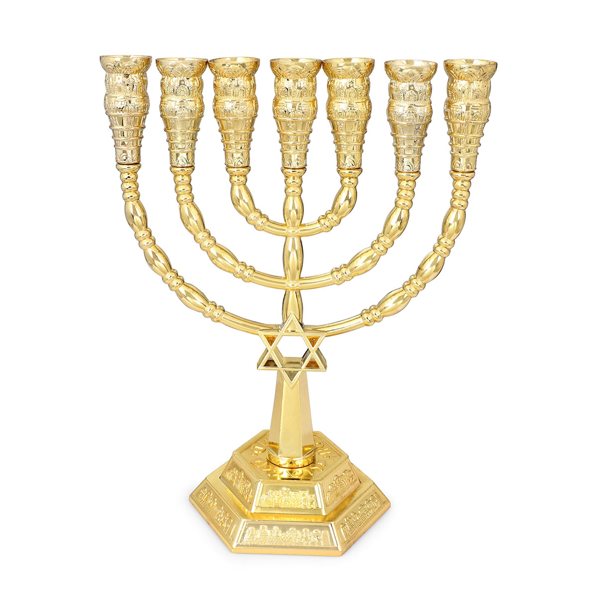 Seven-Branched Menorah With Jerusalem Design (Choice of Colors) - 1