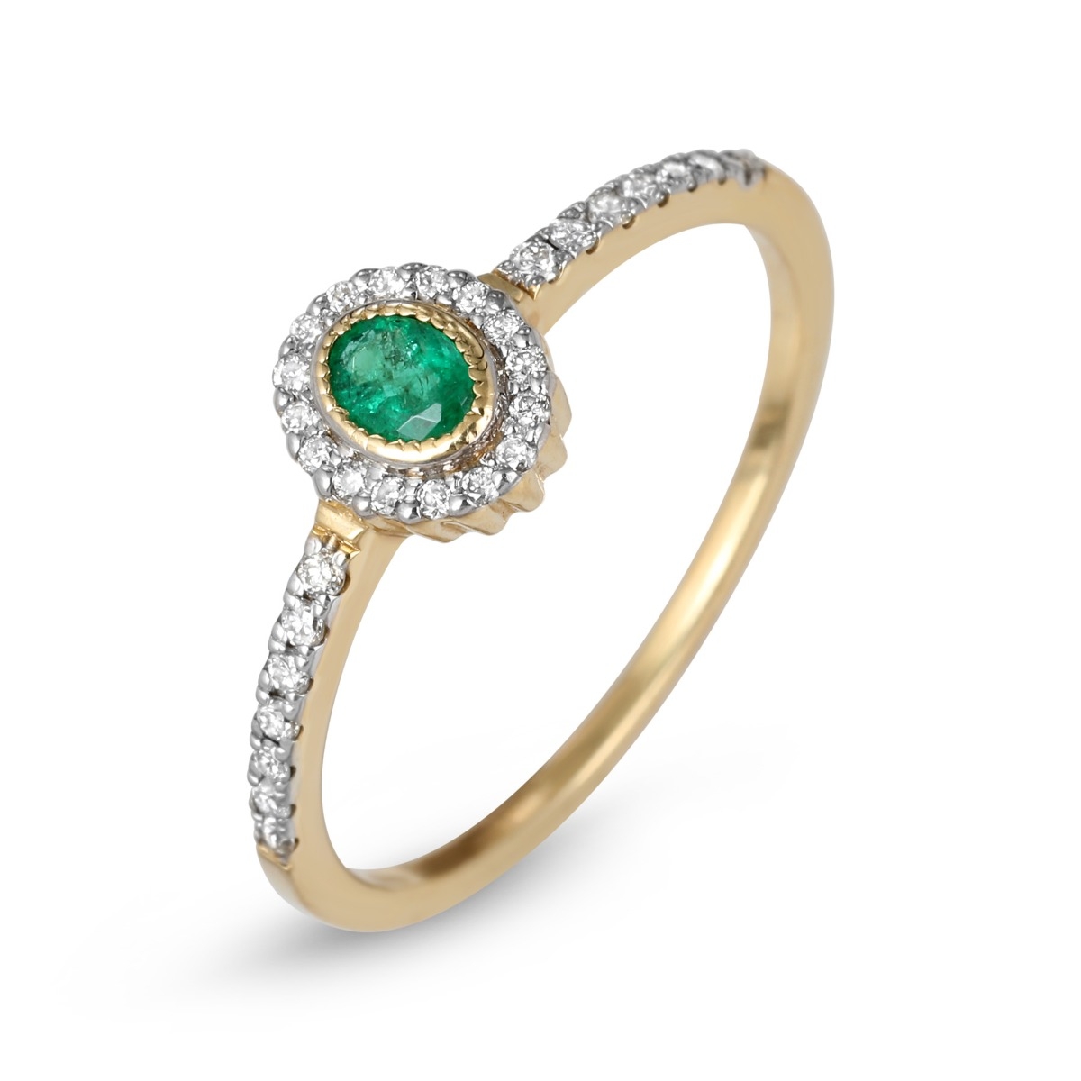 Anbinder 14K Yellow Gold Emerald and Diamond Engagement Ring - 1