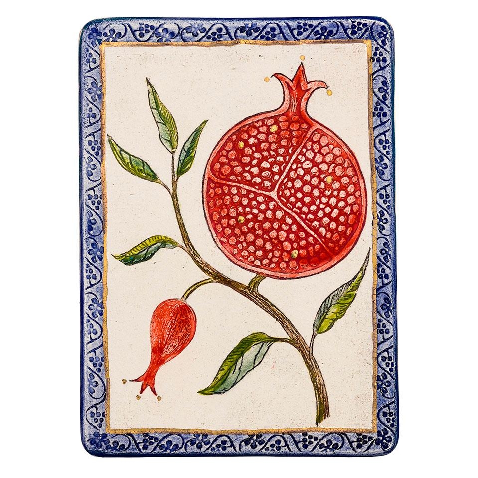 Art in Clay Limited Edition Handmade Ceramic Pomegranate Plaque Wall Hanging with 24K Gold - 1
