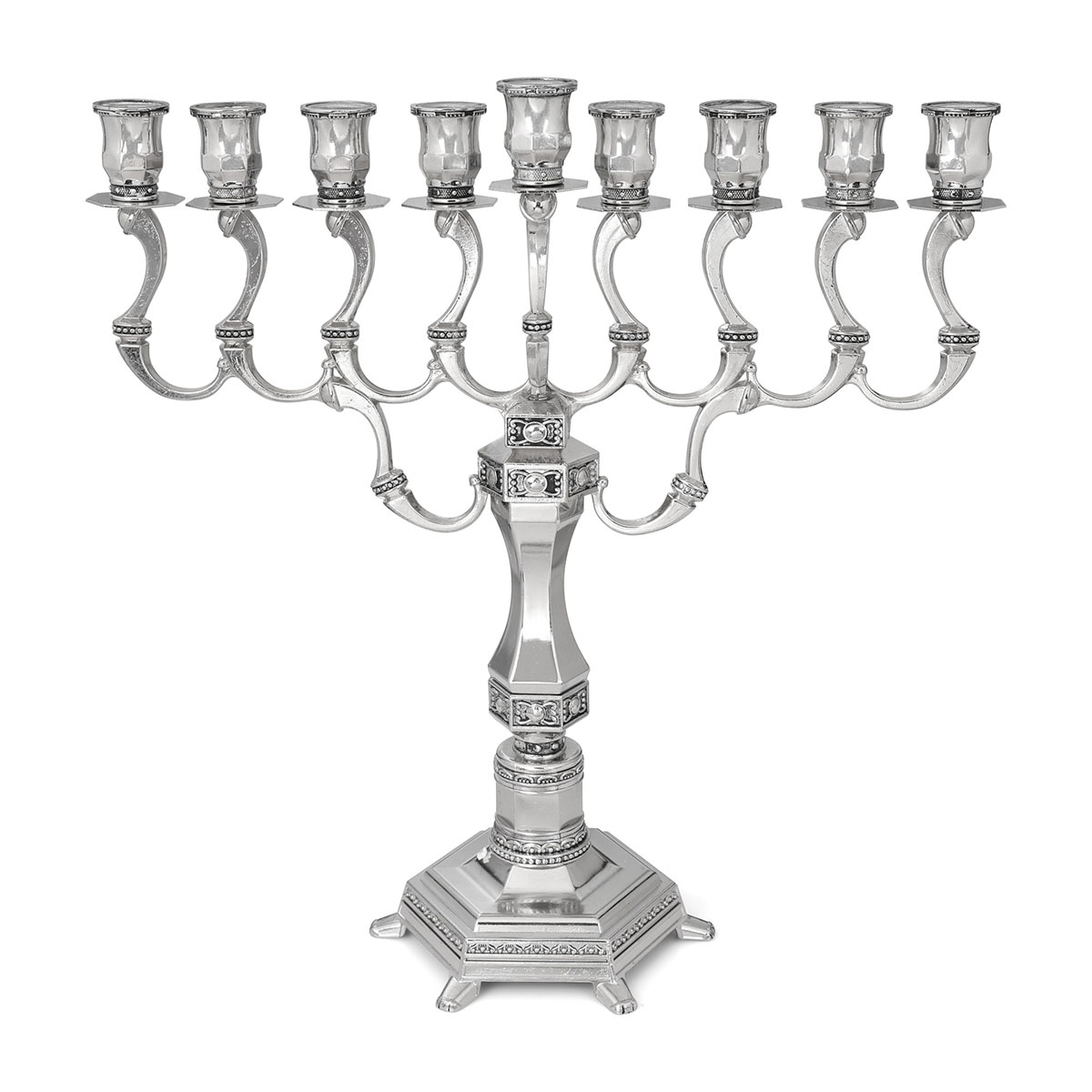 Traditional Antique-Style Nickel Hanukkah Menorah  - 1