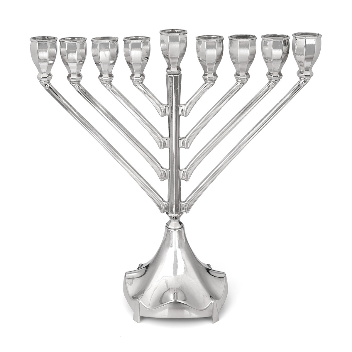Nickel Plated Straight Branched Chabad-Style Hanukkah Menorah - 1