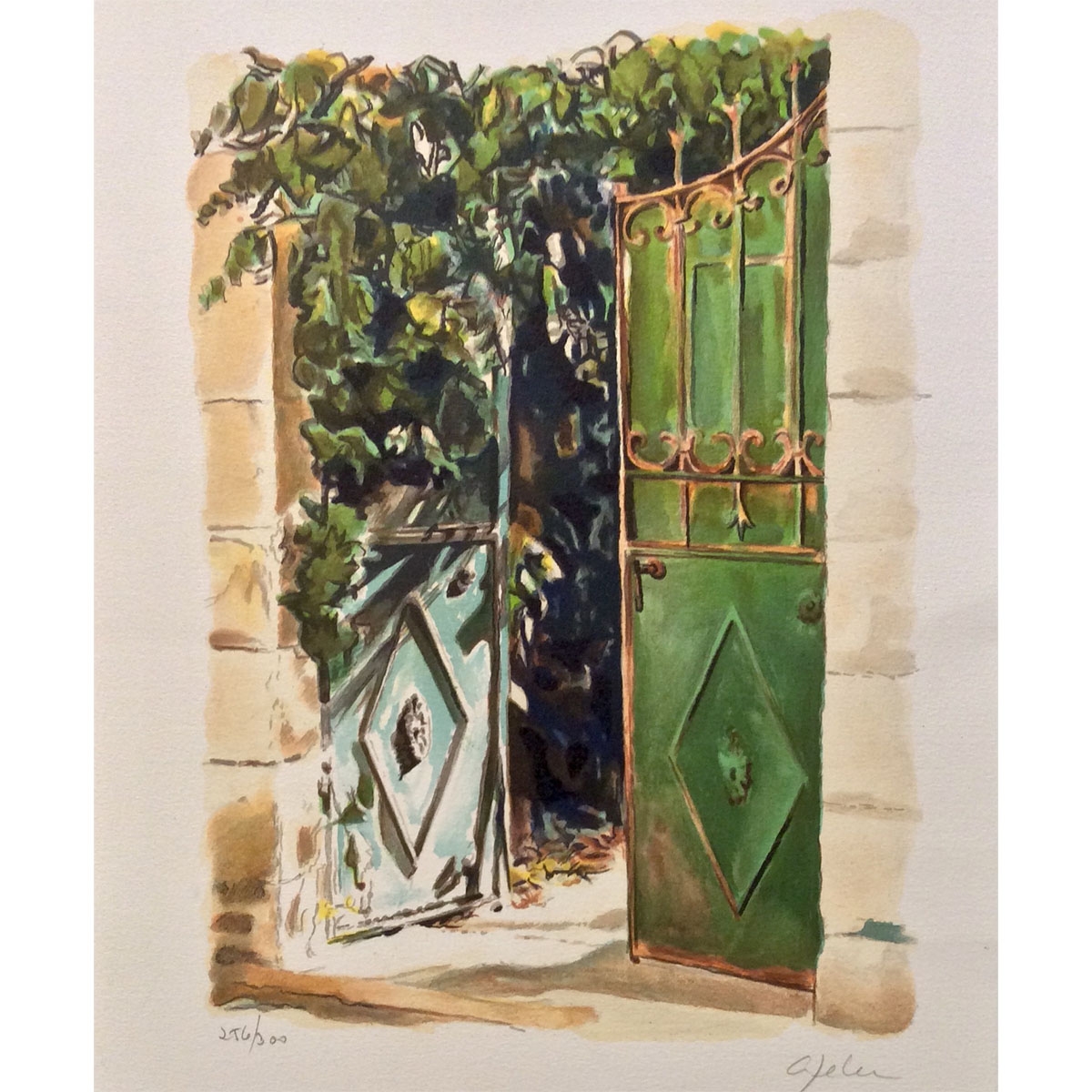 Arie Azene - Green Door in Jerusalem (Hand Signed & Numbered Limited Edition Serigraph) - 1