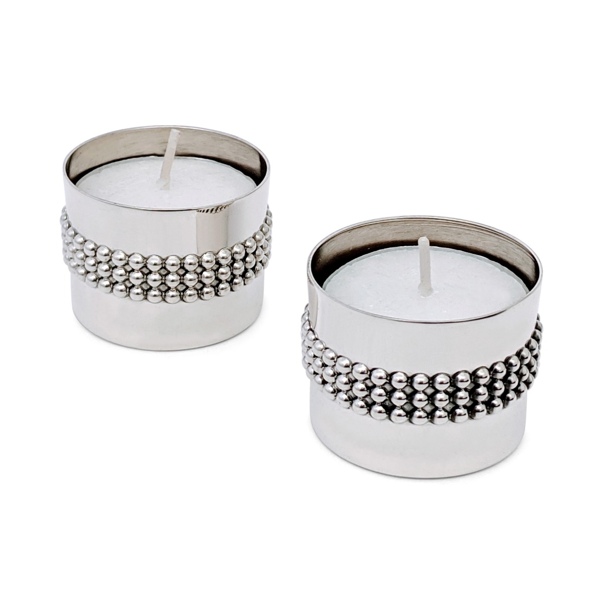 Bier Judaica 925 Sterling Silver Handcrafted Dual Travel Shabbat Candlesticks With Pearl Design - 1