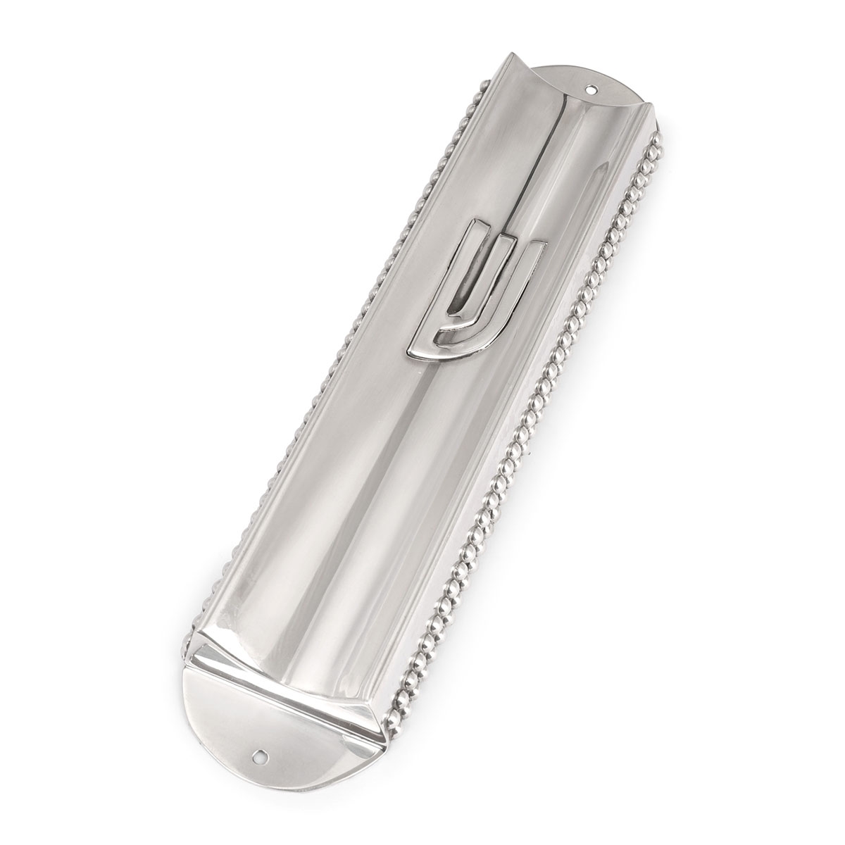 Bier Judaica Handcrafted Sterling Silver Ridged Mezuzah Case With Beaded Design - 1
