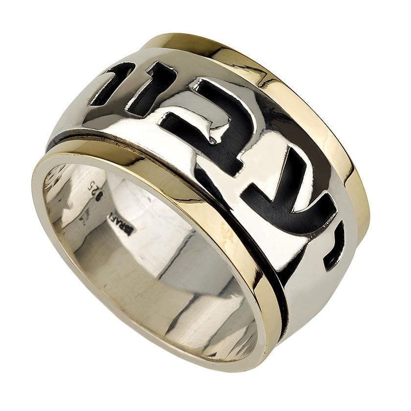 Sterling Silver and 14K Gold Spinning Ring - This Too Shall Pass - 1
