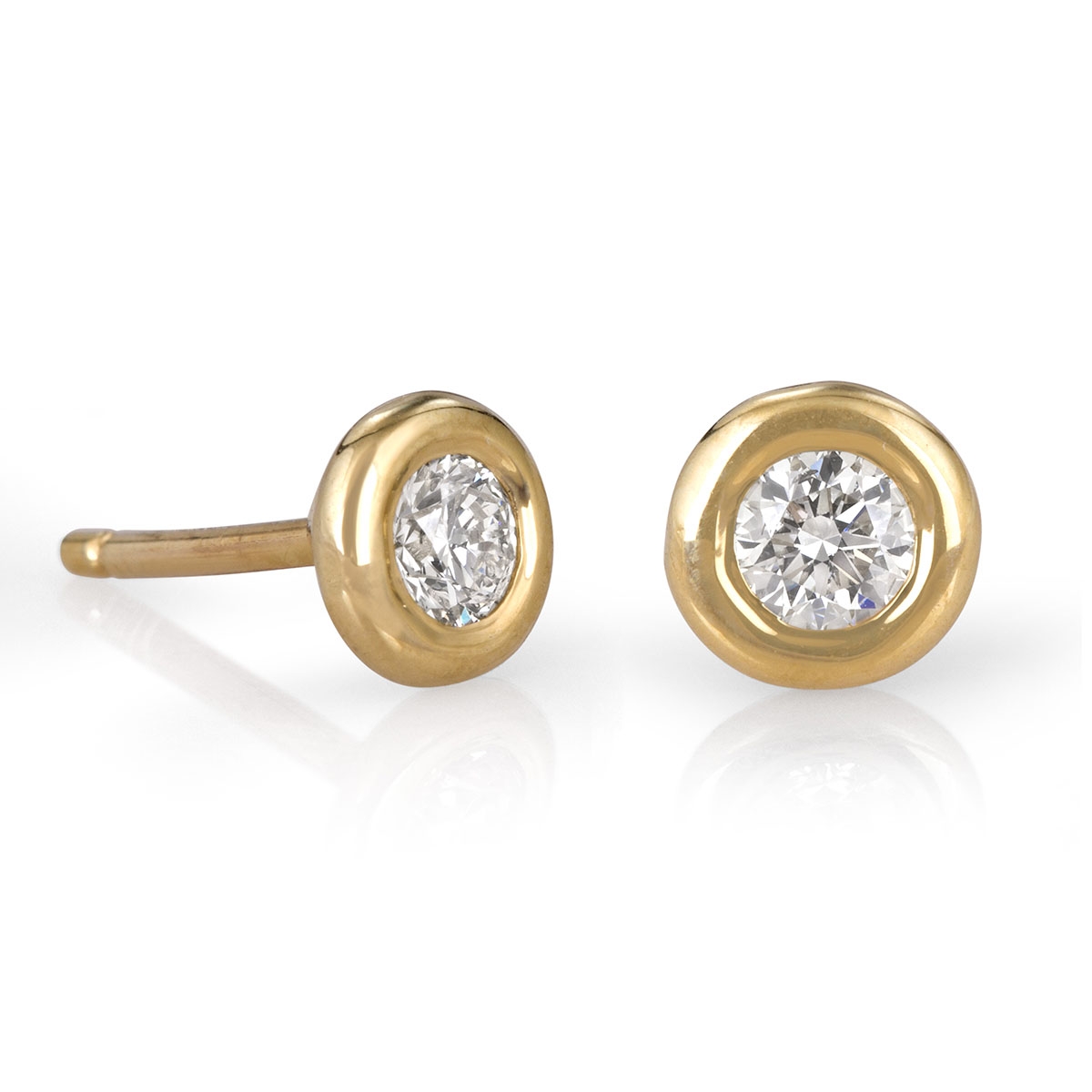 14K Gold Bezel Diamond Stud Earrings 0.30 ct (Choice of Color) - 1