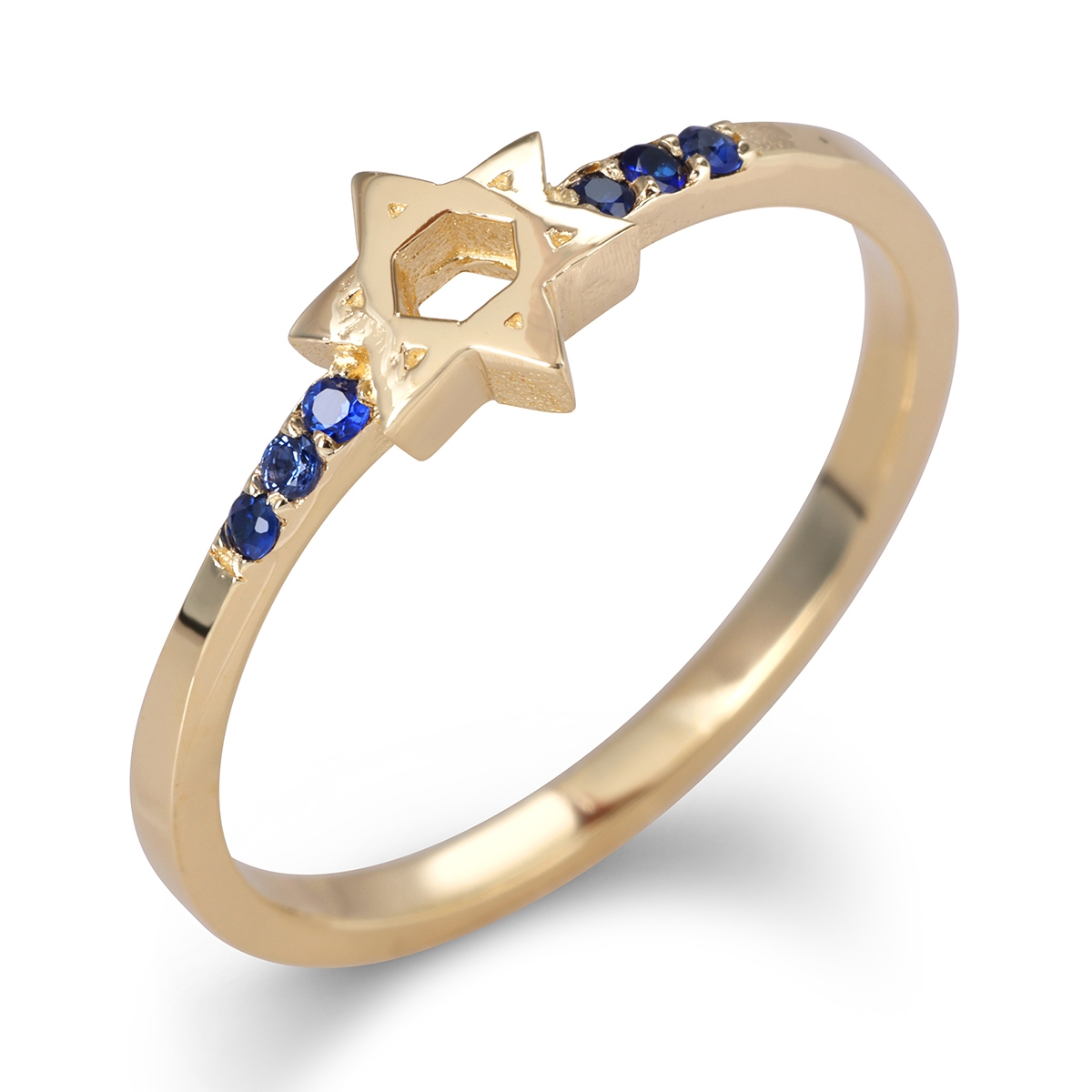 Star of David 14K Yellow Gold Ring With Blue Sapphire Stones - 1