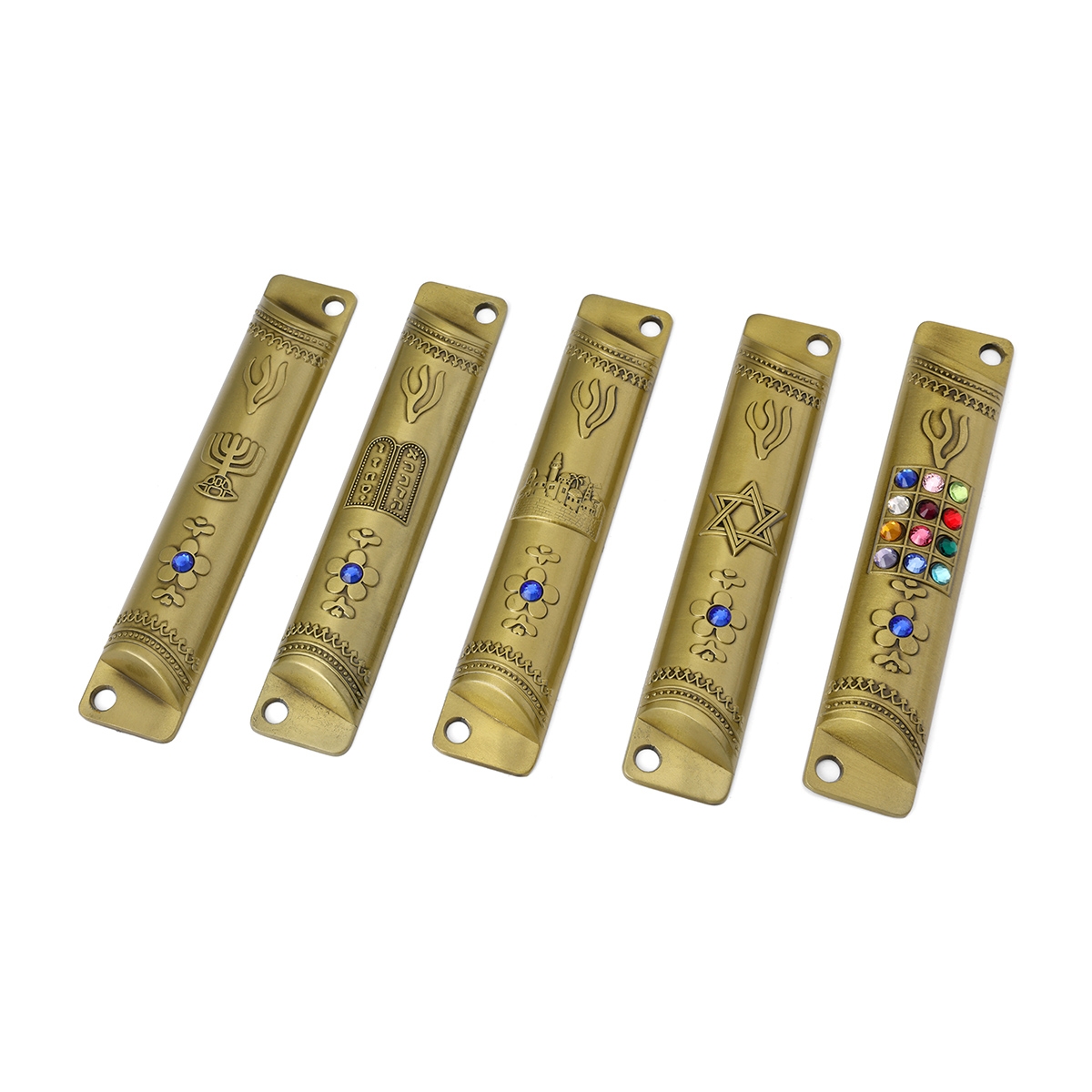 Set of 5 Mezuzah Cases - Variety of Jewish Symbols (Choice of Color) - 1