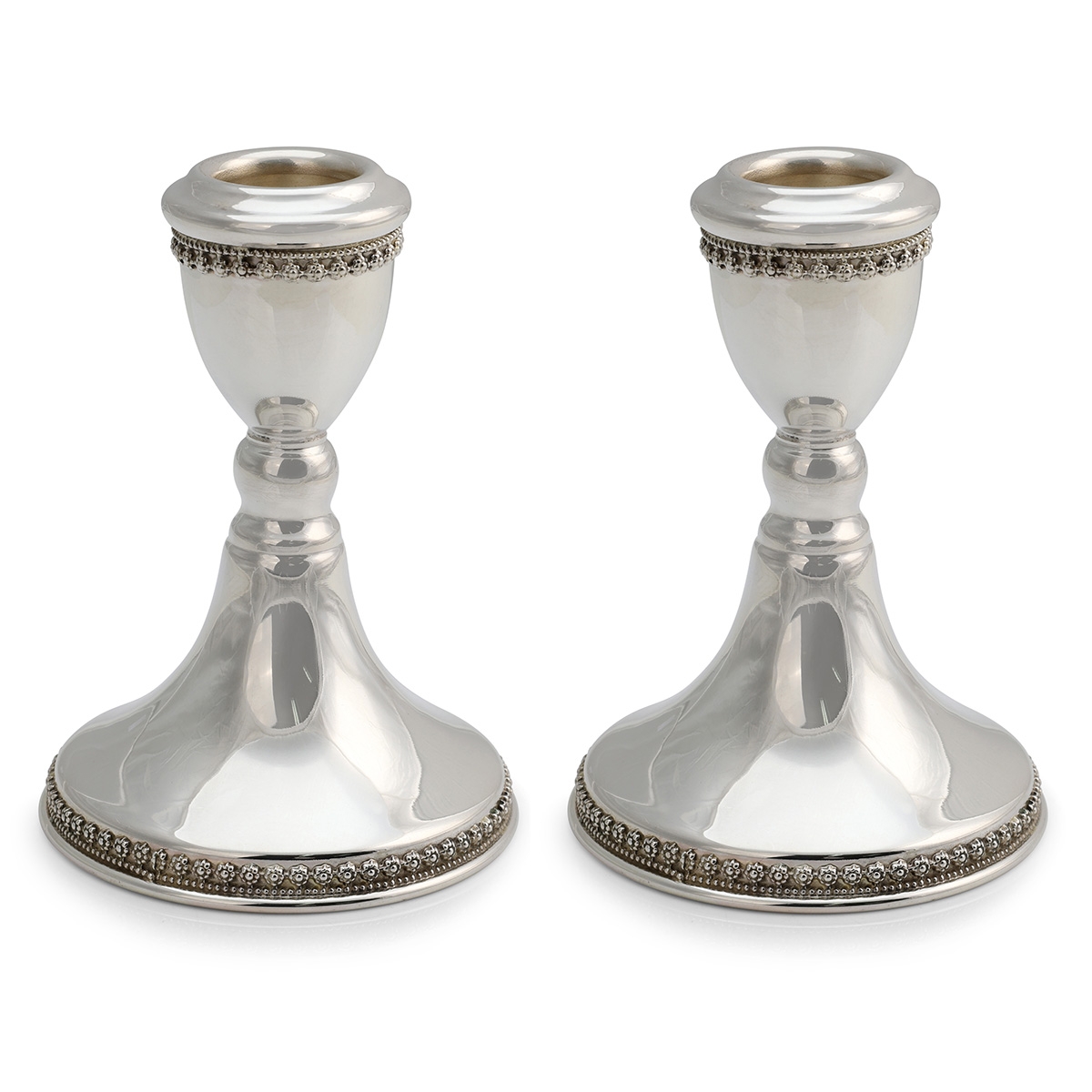 Chic Handcrafted Sterling Silver Shabbat Candlesticks With Floral Filigree Design By Traditional Yemenite Art - 1