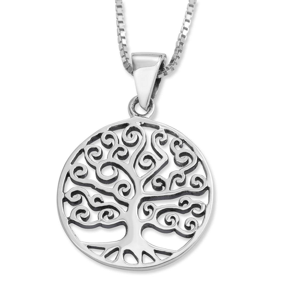 Sterling Silver Women's Pendant Necklace With Ornate Tree of Life Design - 1