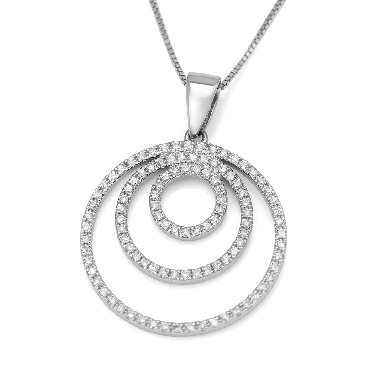 Diamond-Accented Circles 14K White Gold Pendant Necklace - 1
