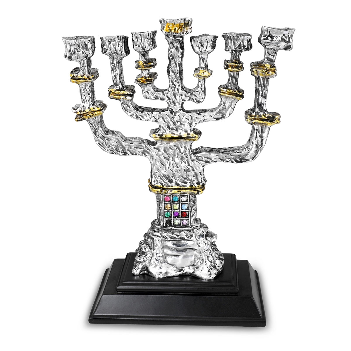 Deluxe Seven-Branched Menorah With Choshen Design - 1