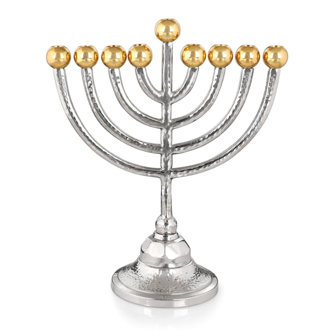 Y. Karshi Designer Anodized Aluminum Hammered Hanukkah Menorah with Brass Candleholders - 1