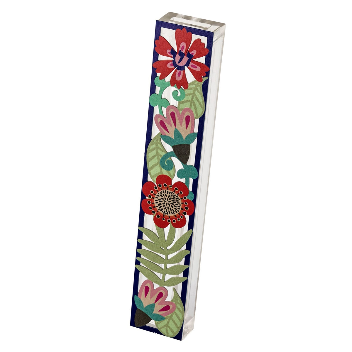 Dorit Judaica Acrylic Mezuzah Case With Colorful Flowers and Leaves Design - 1