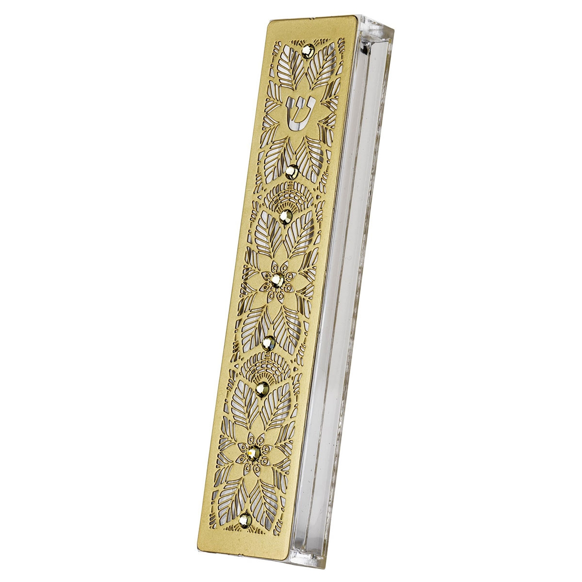 Dorit Judaica Gold-Plated Acrylic Mezuzah Case With Flowers and Leaves - 1