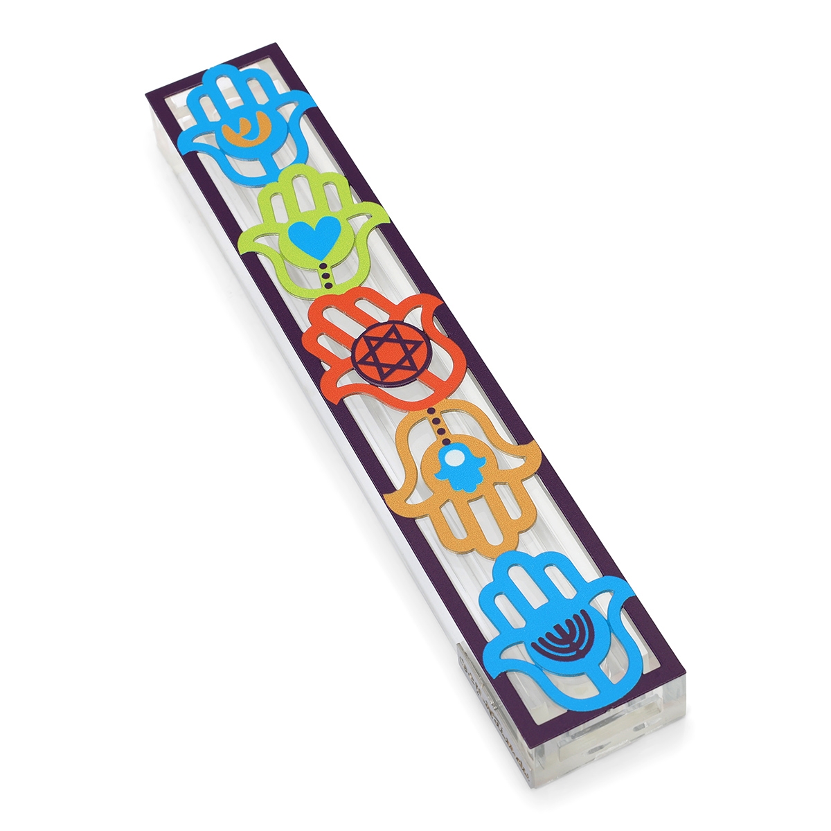 Dorit Judaica Acrylic Mezuzah Case With Colorful Hamsa Design - 1