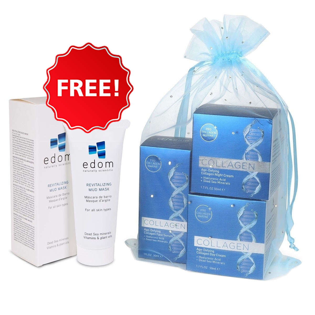 Edom Age-Defying Facial Set: Day Cream, Night Cream, Face Serum - Buy This Set and Get Revitalizing Mud Mask For FREE!!! - 1