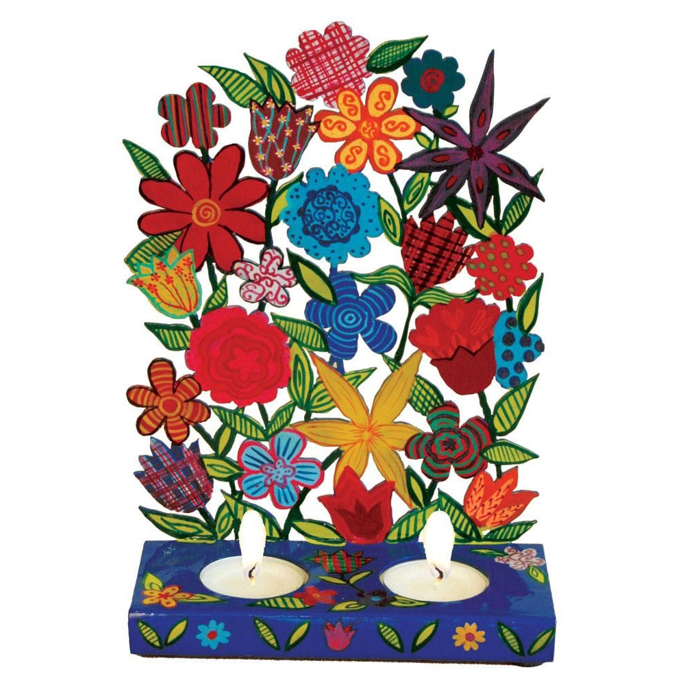 Yair Emanuel Painted Metal Candle Holder  - Floral Bouquet - 1