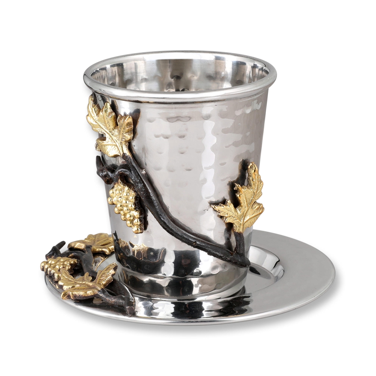 Yair Emanuel Stainless Steel Kiddush Cup and Plate - Grapes - 1