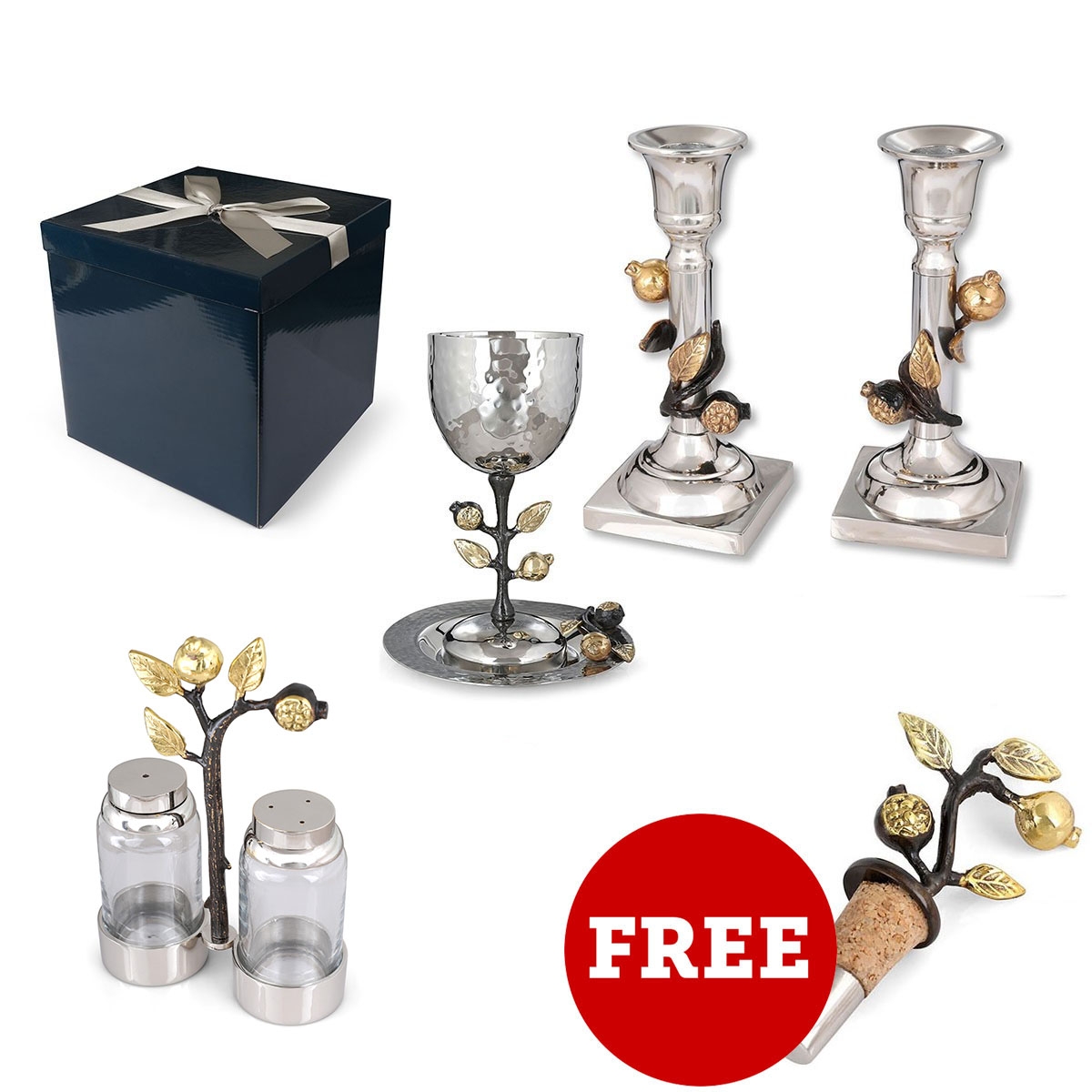 Yair Emanuel Exclusive Judaica Gift Set - Buy Three Luxurious Works of Judaica, Get a Pomegranate Wine Cork For Free! - 1