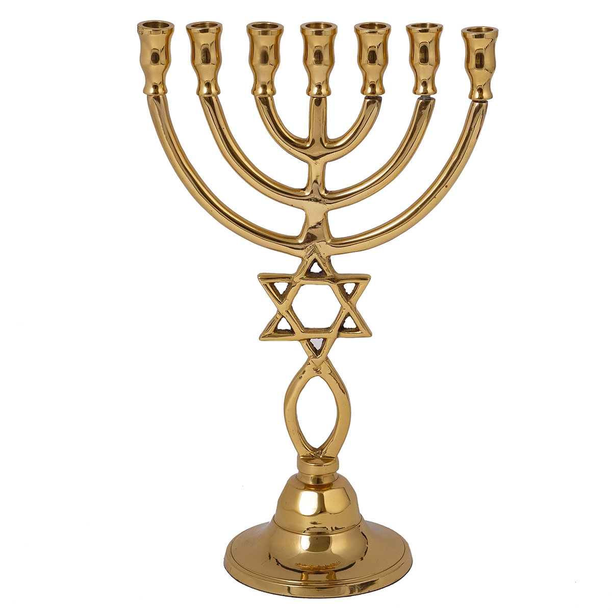 Yair Emanuel Brass 7-Branch Menorah with Star of David and Oval - 1
