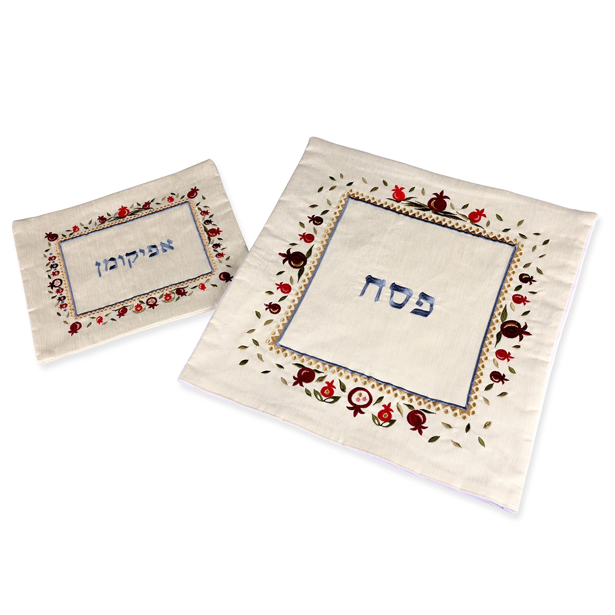  Yair Emanuel Embroidered Matzah Cover and Afikoman Bag - Pomegranates - 1