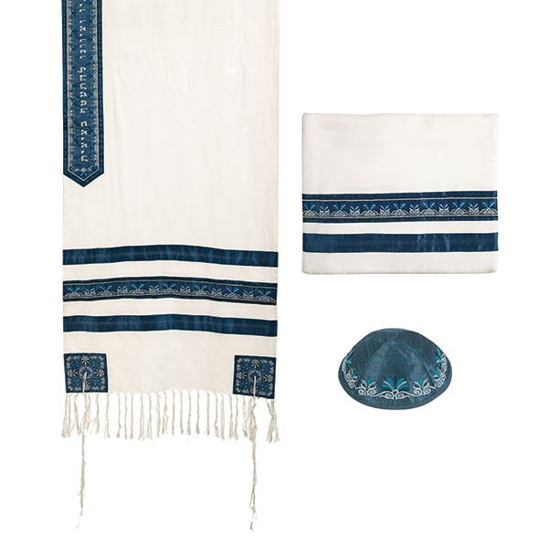  Yair Emanuel Embroidered Tallit -Stripes (Blue) - 1