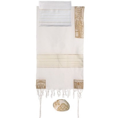 Yair Emanuel "Jerusalem of Gold" Hand Embroidered Cotton Tallit (Prayer Shawl) - 1