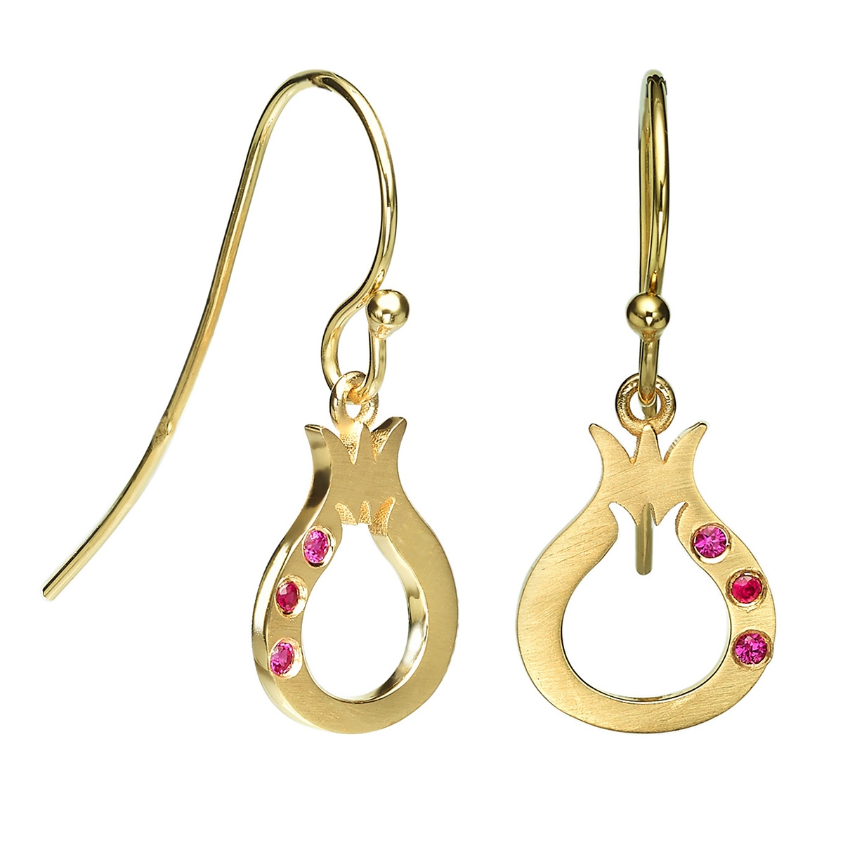18K Gold Pomegranate Earrings With Burmese Ruby Stones (Choice of Color) - 1