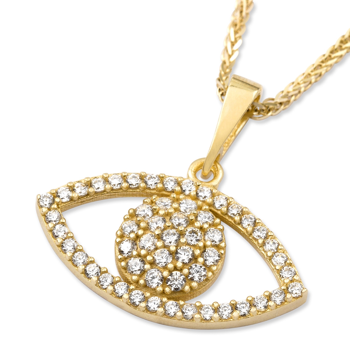 14K Yellow Gold and Cubic Zirconia Evil Eye Pendant Necklace - 1