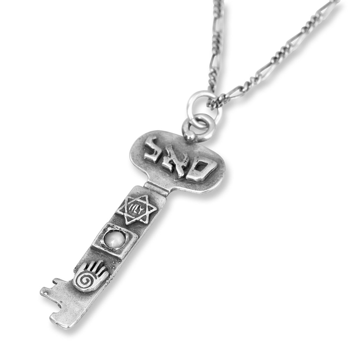 Wealth: Silver Kabbalah Key Necklace with Star of David & Hamsa - 1