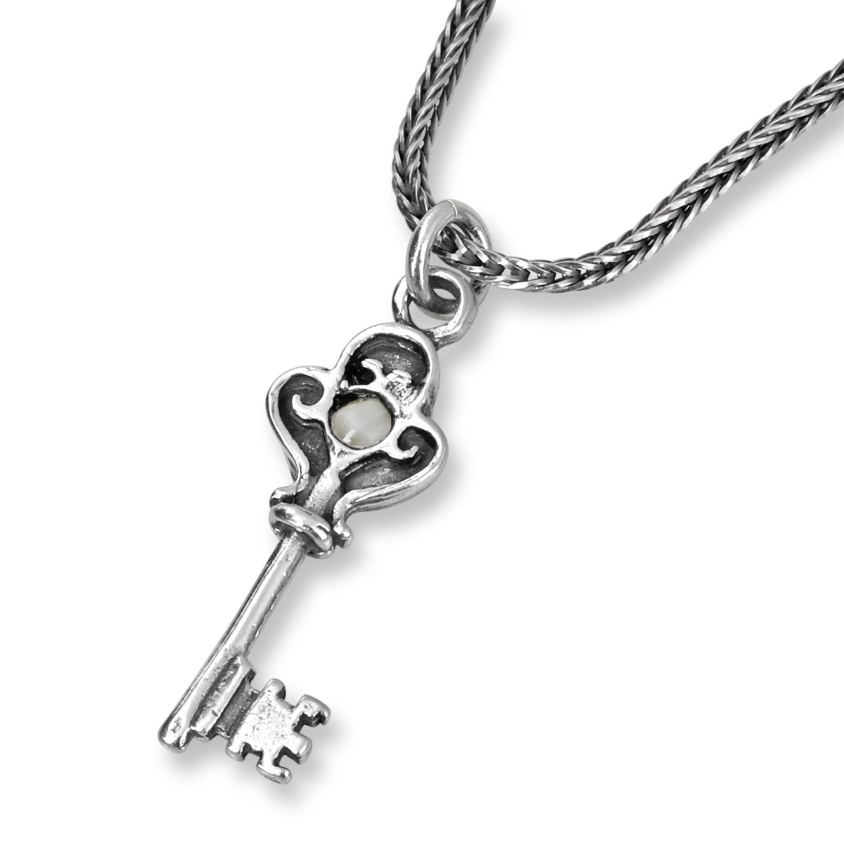 Sterling Silver Kabbalah Key Necklace with Chrysoberyl - 1