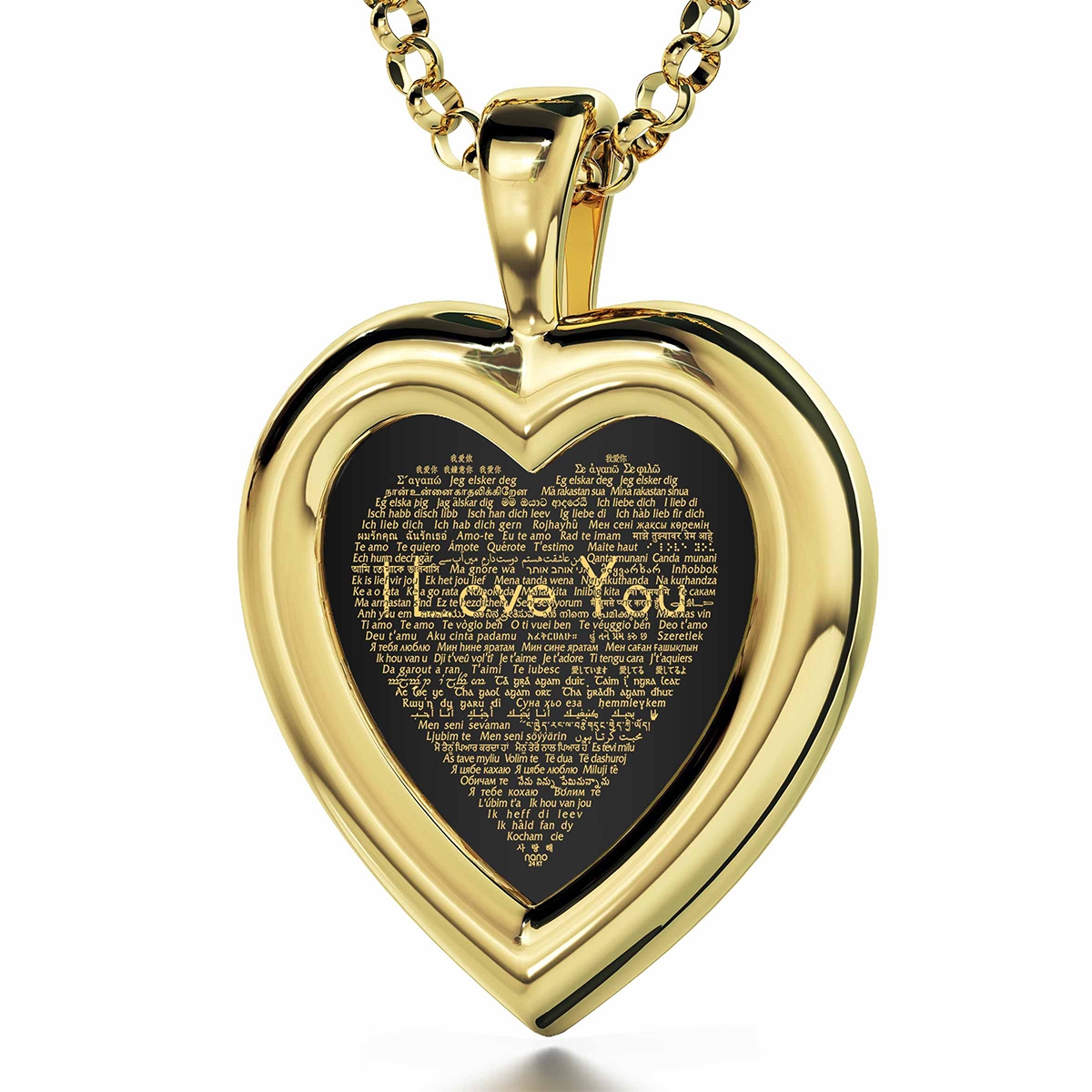 Gold Plated Heart Necklace - "I Love You" in 120 Languages - 1