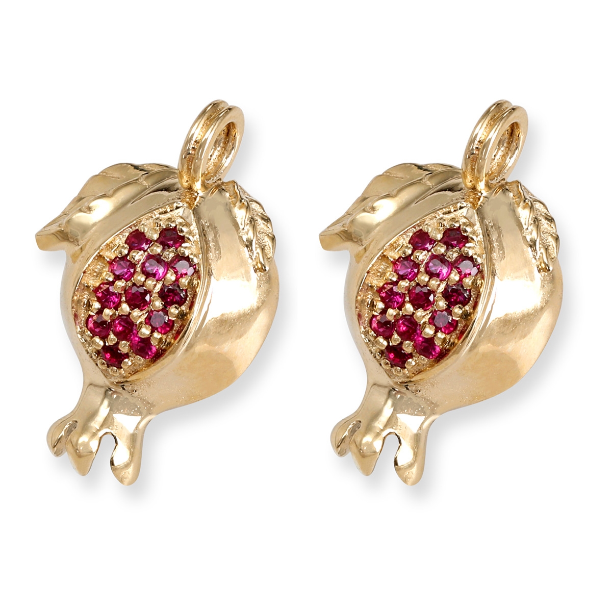Rafael Jewelry Handcrafted 14K Yellow Gold Pomegranate Earrings With Pink Ruby Stones - 1